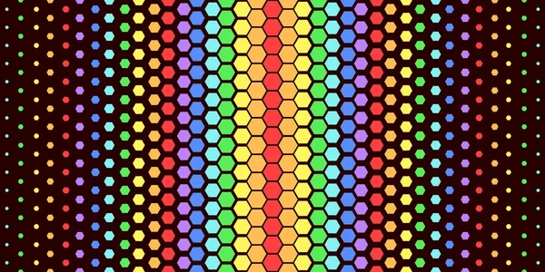 Абстрактный геометрический шаблон. Мода хипстеров печатает шестиугольные узоры. Радужные соты на темном фоне. Вектор . — стоковый вектор