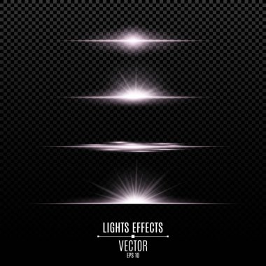 Parlak ışıklar efektleri izole şeffaf bir arka plan üzerinde. Parlak yanıp söner ve parlamayı beyaz renk. Parlak ışık ışınları. Parlak çizgiler. Vektör.