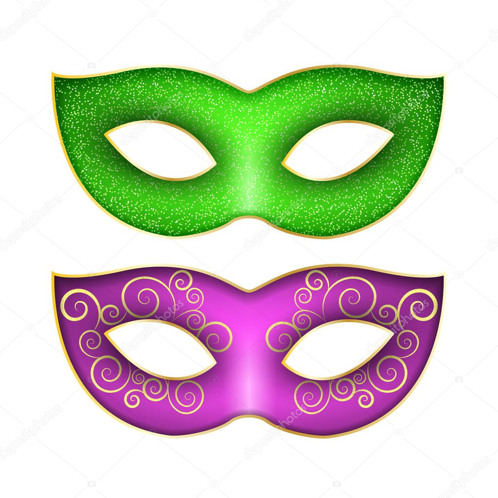 Set of masks for Mardi Gras carnival. Luxurious mask with a pattern. Shine glitters. Vector