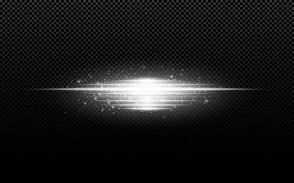 Efect abstract de lumină elegantă pe un fundal transparent. Linii albe strălucitoare de neon în mişcare. Praf luminos alb şi strălucire. Flash Light. mod luminos. Ilustrație vectorială — Vector de stoc