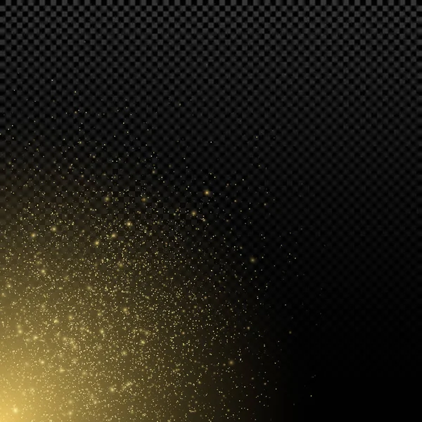 Αφηρημένη χρυσή λάμψη σε ένα διαφανές φόντο. Μαγική χρυσόσκονη και τα βλέμματα πλαϊνή όψη. Χριστούγεννα σκόνη. Γραφικό στοιχείο για το σχεδιασμό σας. Εικονογράφηση διάνυσμα — Διανυσματικό Αρχείο
