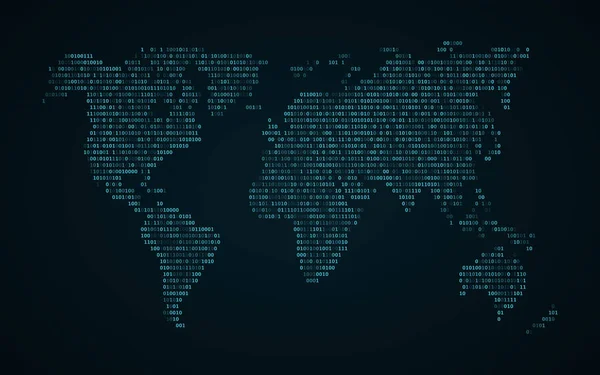 Carte mondiale abstraite du code binaire. Carte lumineuse de la terre. Fond bleu foncé. Des lumières bleues. Technologie de la science-fiction. Programmation, Big Data. Réseau mondial. Illustration vectorielle — Image vectorielle