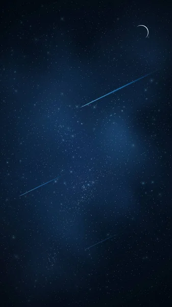 Realistisk stjernehimmel med en lysende blå mælkeagtig måde. Skydestjerne. Månemåned. Meteoritten falder. Lysende stjerner på den mørke himmel. Tapet til dit projekt. Vektorillustration – Stock-vektor