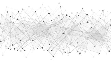 Geometrik arka plan. Beyaz zemin üzerine koyu gri bağlı üçgenler. Pleksus web. Büyük veri. Modern köşeli tasarım. Vektör çizim