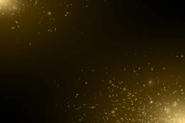 Luci d'oro astratte. Polvere magica d'oro volante e riflessi. Sfondo natalizio festivo. Effetto luce. Spray dorato. Illustrazione vettoriale — Vettoriale Stock