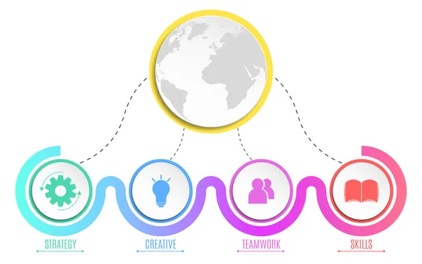 Elementi di infografica. Cerchi multicolori. Strategia aziendale. Progettazione per la presentazione. Simboli colorati. Illustrazione vettoriale — Vettoriale Stock