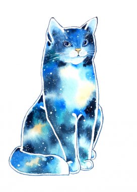 decorative cat with space coloring clipart