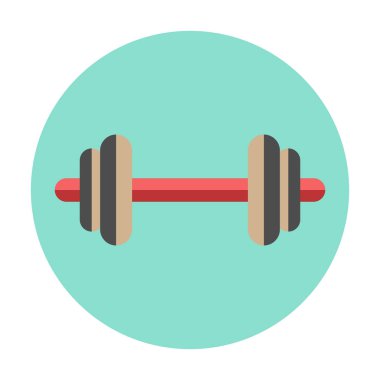 Yuvarlak renkli bir arka planla dumbbell simgesi. Daire basit düğme, v