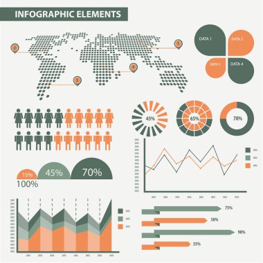 Yeşil ve turuncu renk Infographic öğeleri.