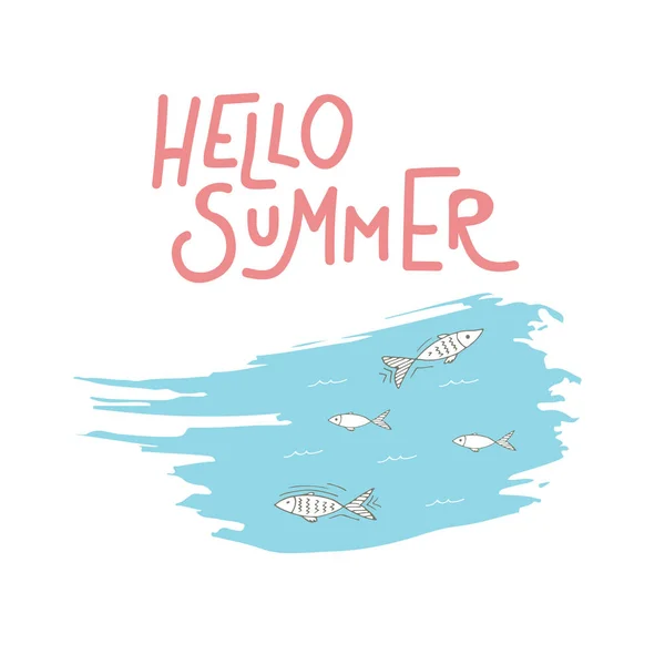 Γεια σας καλοκαίρι εικονογράφηση διάνυσμα χέρι με χέρι που γράμματα — Διανυσματικό Αρχείο
