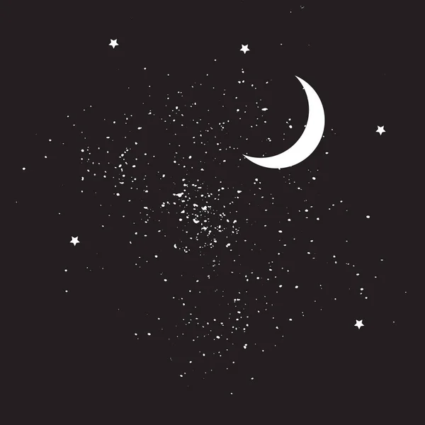 Night sky illustration with cosmic sky, the stars and the moon. — Stock Vector