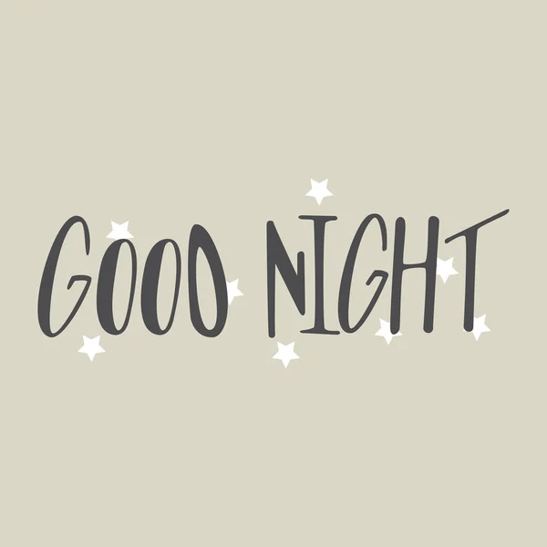 Jó éjszakát kézzel rajzolt betűkkel aranyos ábrán csillaggal. — Stock Vector
