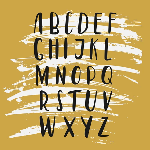 ABC - Hand getrokken penseel en inkt Latijnse lettertekens. Vector alfabet. — Stockvector