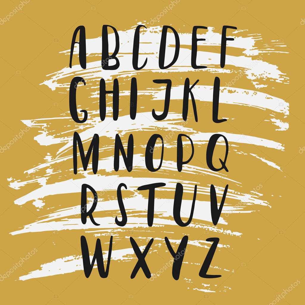 ABC - Hand drawn brush and ink latin letters. Vector alphabet.