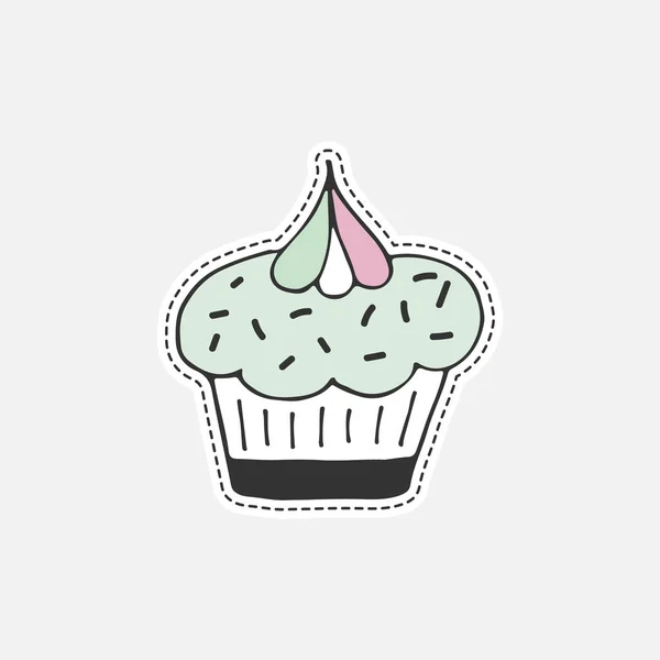 Sweet hand drawn cupcake. Isolated vector illustration in patch style. Great for stickers, embroidery, badges. — Stock Vector
