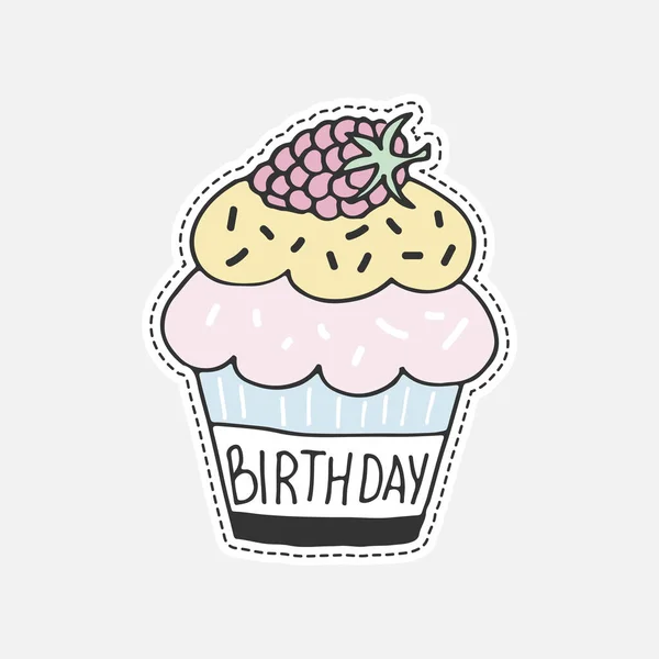 Dulce cupcake dibujado a mano. Ilustración vectorial aislada en estilo parche. Ideal para pegatinas, bordados, insignias . — Archivo Imágenes Vectoriales