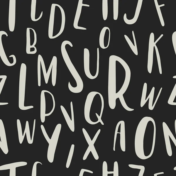 Unico disegno a mano alfabeto latino modello senza soluzione di continuità. Carino vettore ABC lettere di dimensioni diverse disegnate a mano . — Vettoriale Stock