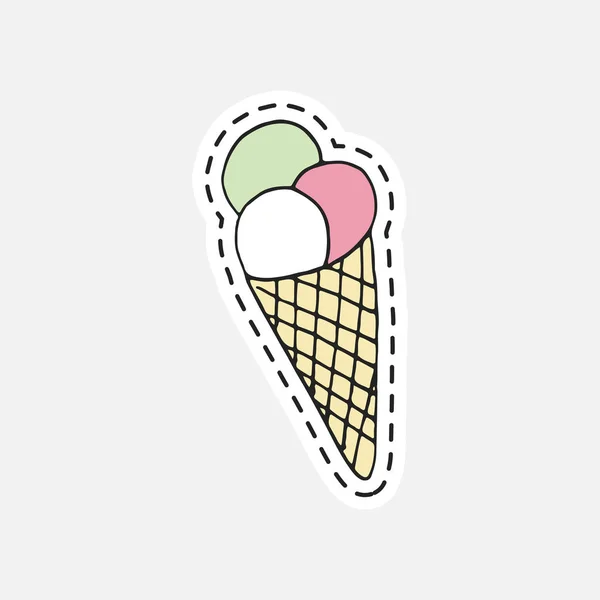 Illustrazione di gelato disegnato a mano dolce in stile patch. Illustrazione vettoriale del fumetto isolato disegnato a mano . — Vettoriale Stock