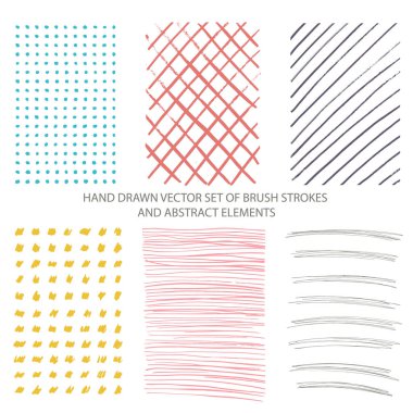 Elle çizilmiş fırça darbeleri, soyut öğeler mürekkep lekeleri ve grunge textures vektör kümesi.