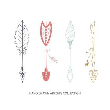 Elle çizilmiş okları topluluğu. Kabile vektör çizim