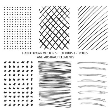 Elle çizilmiş fırça darbeleri, soyut öğeler mürekkep lekeleri ve grunge textures vektör kümesi.