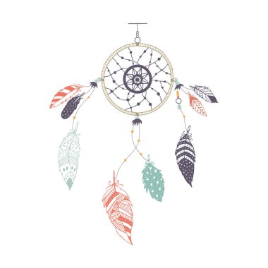 Cute hand drawn dreamcatcher with feather. Vector handdrawn doodle illustration clipart