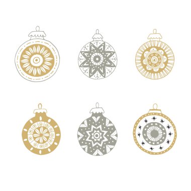 El Noel topları süsleme ile çekilmiş. Şirin yılbaşı dekorasyon. Vektör çizim