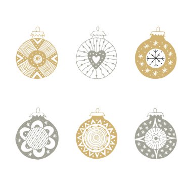 El Noel topları süsleme ile çekilmiş. Şirin yılbaşı dekorasyon. Vektör çizim