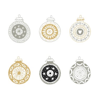 El Noel topları süsleme ile çekilmiş. Şirin yılbaşı dekorasyon. Vektör çizim