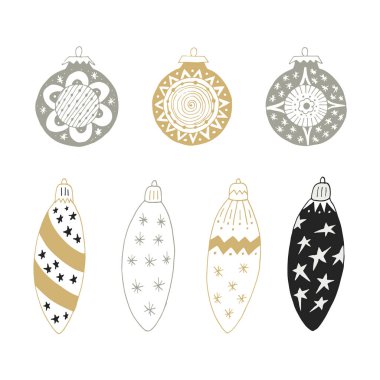 El Noel topları süsleme ile çekilmiş. Şirin yılbaşı dekorasyon. Vektör çizim