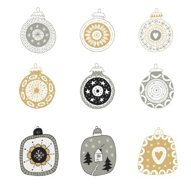 El Noel topları süsleme ile çekilmiş. Şirin yılbaşı dekorasyon. Vektör çizim