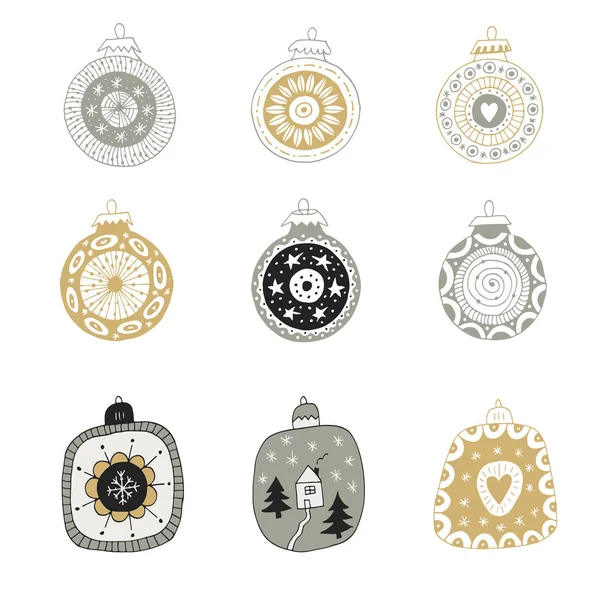 El Noel topları süsleme ile çekilmiş. Şirin yılbaşı dekorasyon. Vektör çizim