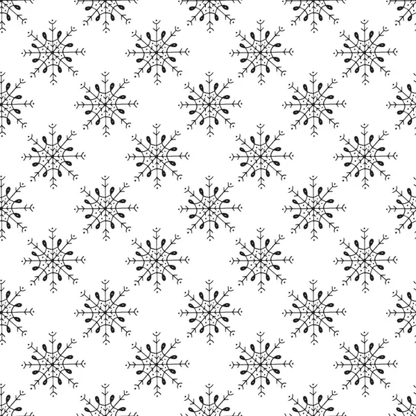 Winter hand drawn seamless pattern with snowflakes. Vector illustration — Stock Vector