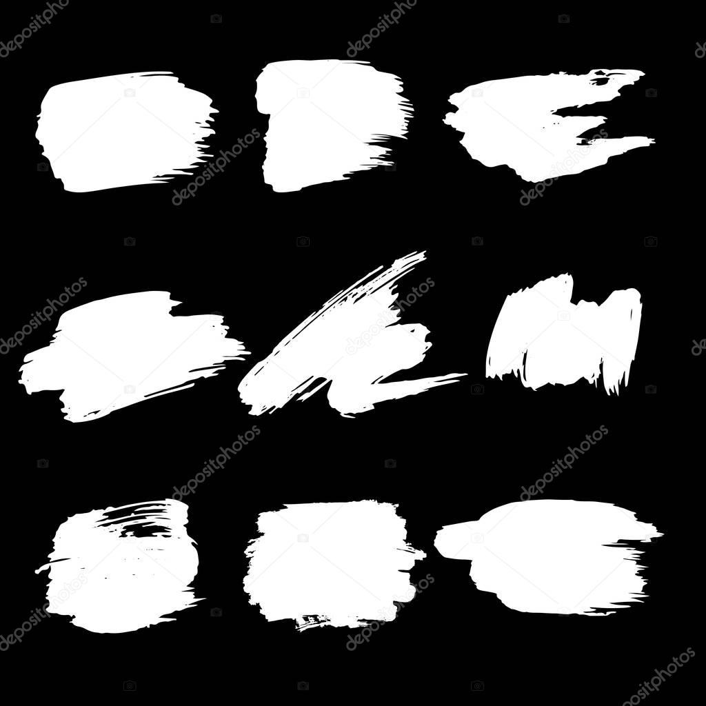 White hand drawn ink and bruch stroke collection. Vector blot set
