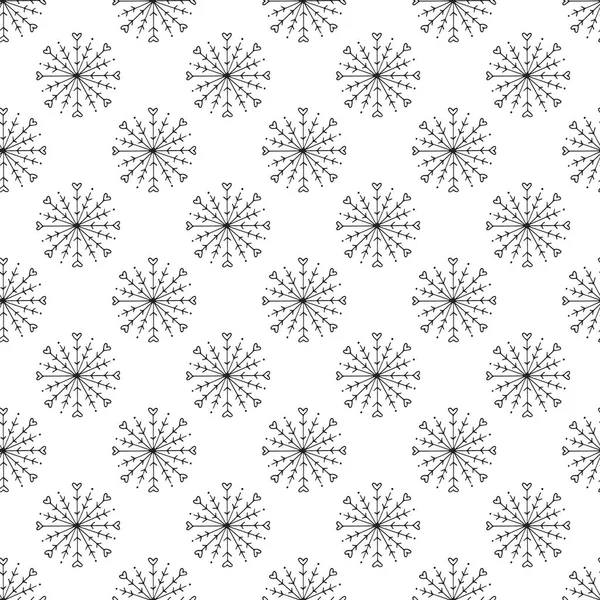 Winter hand drawn seamless pattern with snowflakes. Vector illustration — Stock Vector