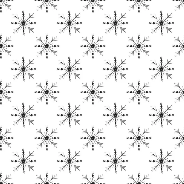 Winter hand drawn seamless pattern with snowflakes. Vector illustration — Stock Vector