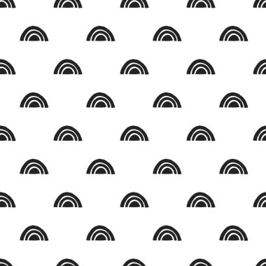 Benzersiz el soyut şekilleri ile çizilmiş seamless modeli. Vektör çizim tek renkli İskandinav tarzı