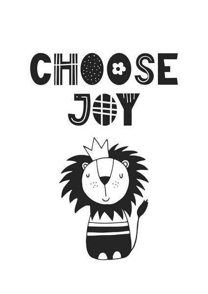 Choose Joy - unique hand drawn nursery poster with handdrawn lettering in scandinavian style. Vector illustration — Stock Vector