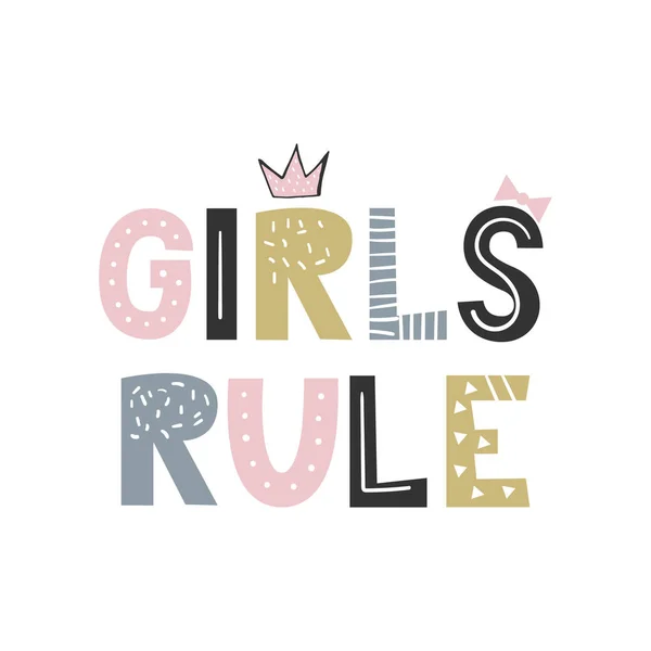 Kız Kural - benzersiz el çekilmiş kreş poster İskandinav tarzı yazı ile. Vektör çizim