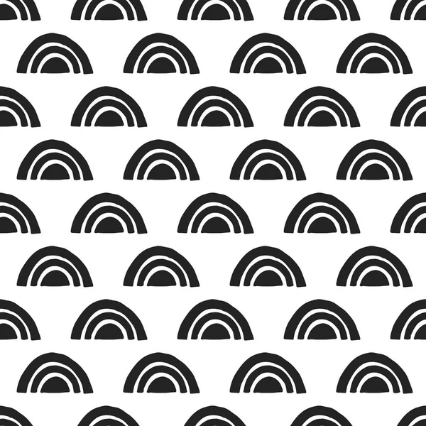 Benzersiz el soyut şekilleri ile çizilmiş seamless modeli. Vektör çizim tek renkli İskandinav tarzı