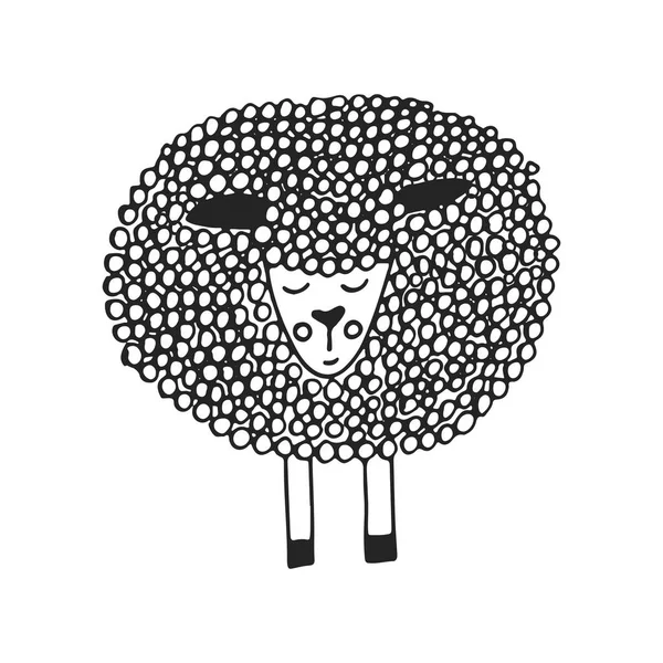 Jolie affiche de pépinière dessinée à la main avec des petits moutons uniques dans un style scandinave. Illustration vectorielle monochrome — Image vectorielle