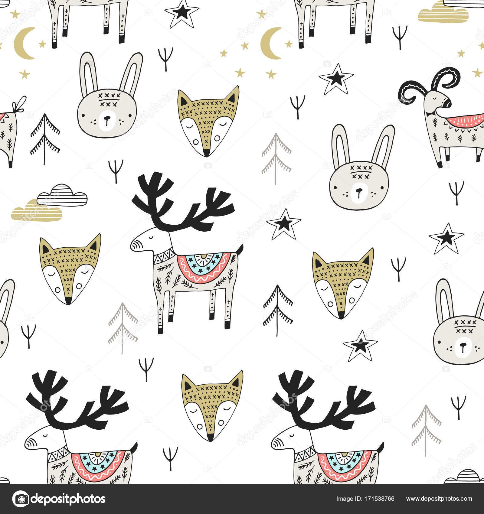 Cute Hand Drawn Nursery Seamless Pattern With Wild Animals In Scandinavian Style Vector Illustration Stock Vector Royalty Free Vector Image By C Oksanastepova