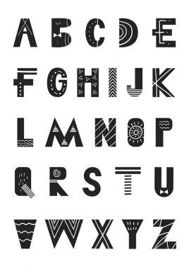 ABC - Latin alfabesi. Benzersiz kreş poster harfleri İskandinav tarzı ile.