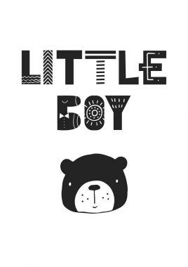 Küçük Boy - şirin el çekilmiş kreş poster Karikatür hayvan ve İskandinav tarzı yazı.