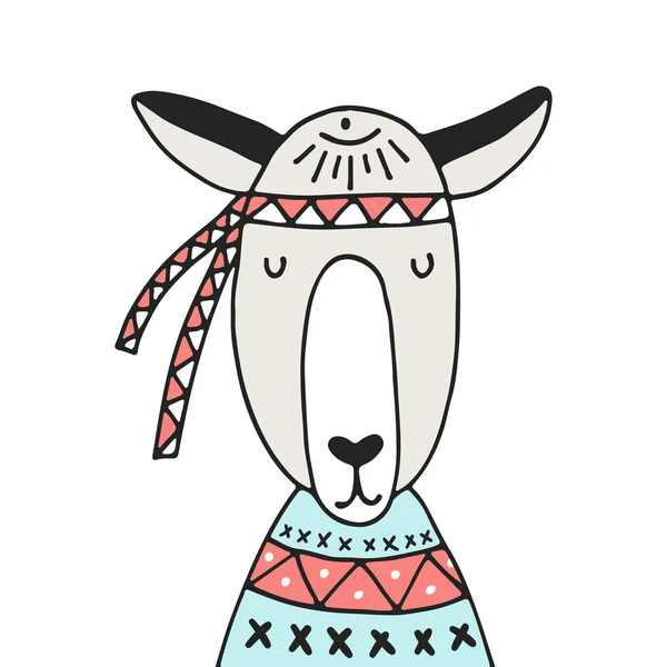 Cute Hand Drawn Nursery Poster Llama Scandinavian Style Color Vector — Stock Vector