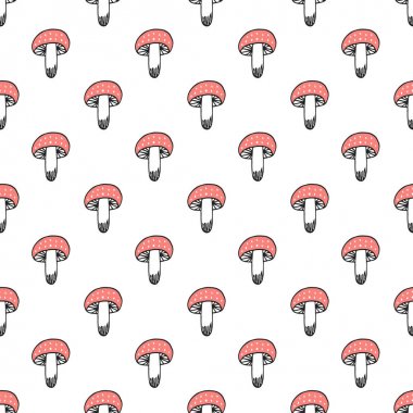 Benzersiz el amanita mantar ile seamless modeli çekilmiş. Vektör çizim İskandinav tarzı.