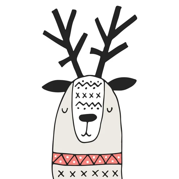 Cute Hand Drawn Nursery Poster Deer Scandinavian Style Vector Illustration — Stock Vector