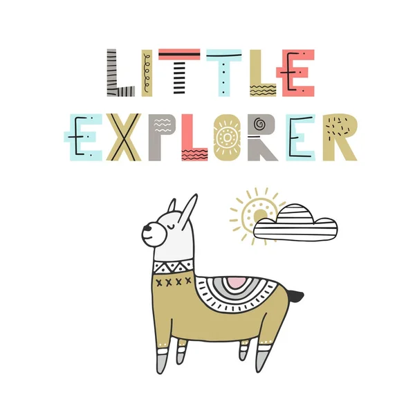 Little Explorer Carino Poster Vivaio Disegnato Mano Con Scritte Mano — Vettoriale Stock