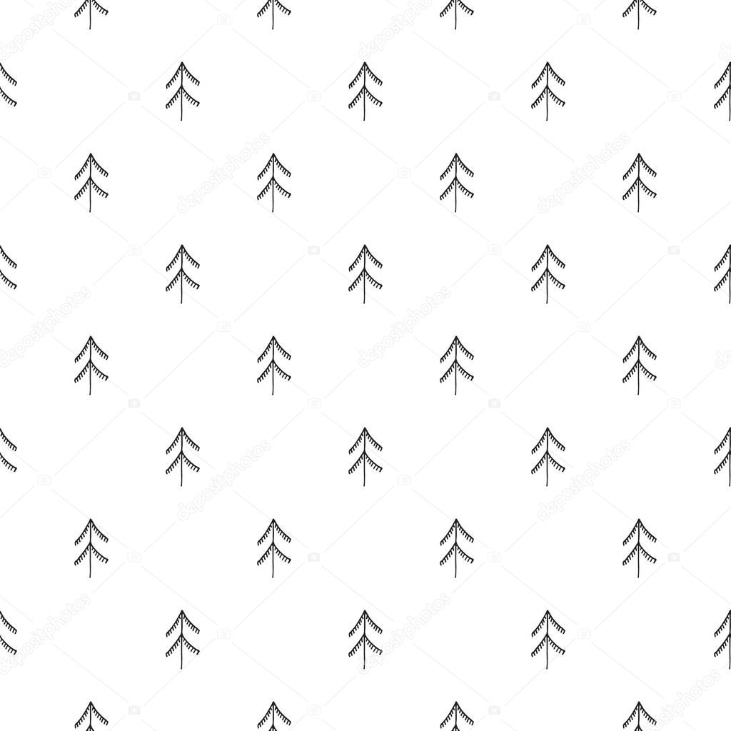 Unique hand drawn seamless pattern with christmas tree. Vector illustration in monochrome scandinavian style.
