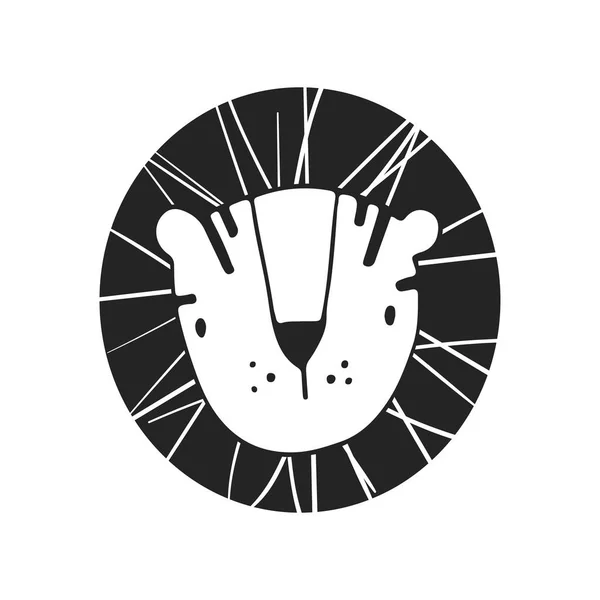 Lion dessiné à la main. Affiche de pépinière de style scandinave. Illustration vectorielle monochrome — Image vectorielle